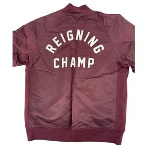 Reigning Champ Y2k Burgundy Bomber Jacket Mens Medium Spell Out On Back‎ Snap